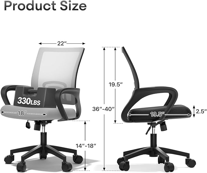 Ergonomic Office Chair 2P - 330Lbs, Breathable Mesh Computer Desk Chair with Lumbar Support & Armrest, Rolling Swivel Adjustable Tilt Lock for Home Office/Gaming, Bedroom Study