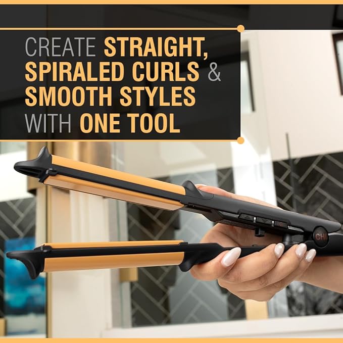 CHI Tourmaline Ceramic 3-in-1 Multi Styler, Curl & Wave Styling Iron For Shiny, Frizz-Free Hair, Auto Shut-Off, 0.75" Plates, 1" Barrel, Onyx Black