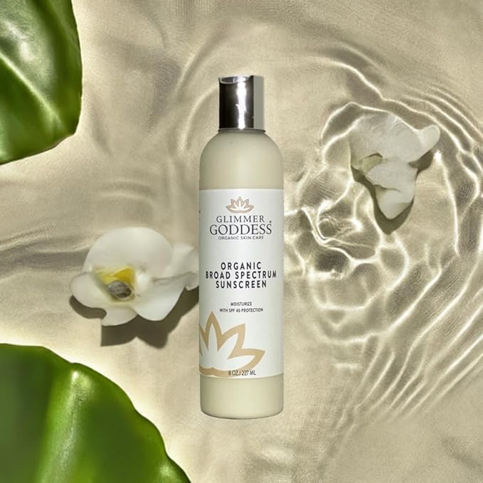 Glimmer Goddess Glow Organic Shimmer Sunscreen - Reef-Safe SPF 40+ Broad Spectrum Protection, 8 oz - Vegan, Cruelty-Free