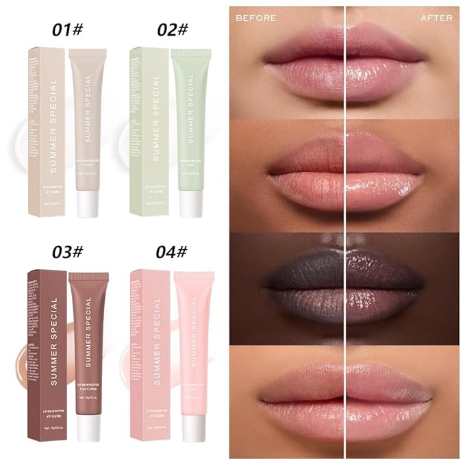 2Pcs Summer Lip Butter Lip Balm, Ultra-Hydrating Natural Vegan Lip Balm, Sheer-Tinted Shine & Hydration, Soothes & Softens Dry Lips Skincare, Bálsamo labial hidratante (#1+2#)