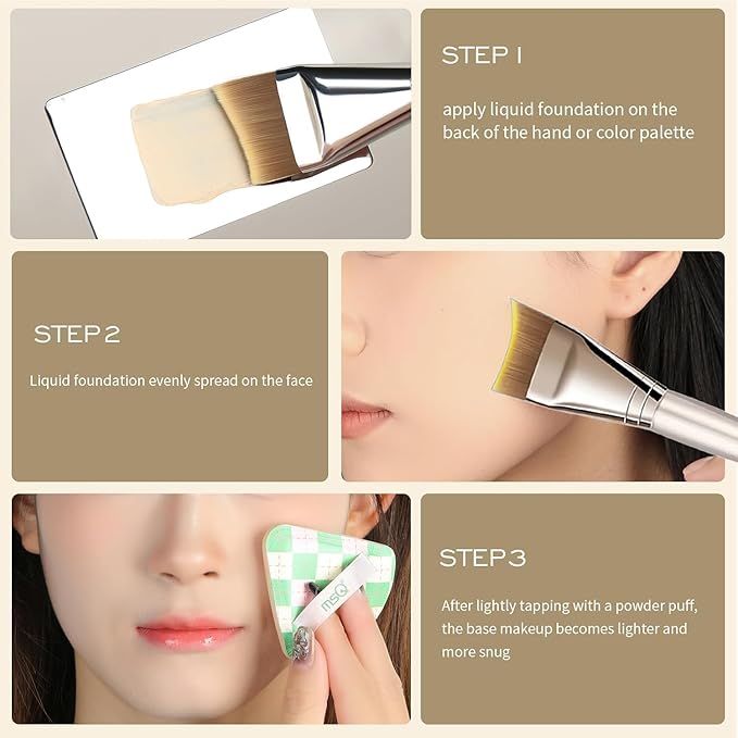 Foundation Brush, Angled Makeup Brush Ultra Thin Facial Brush Fast Flawless Face Mask Brushes for Blending Liquid Foundation, Blending Cream, Gold