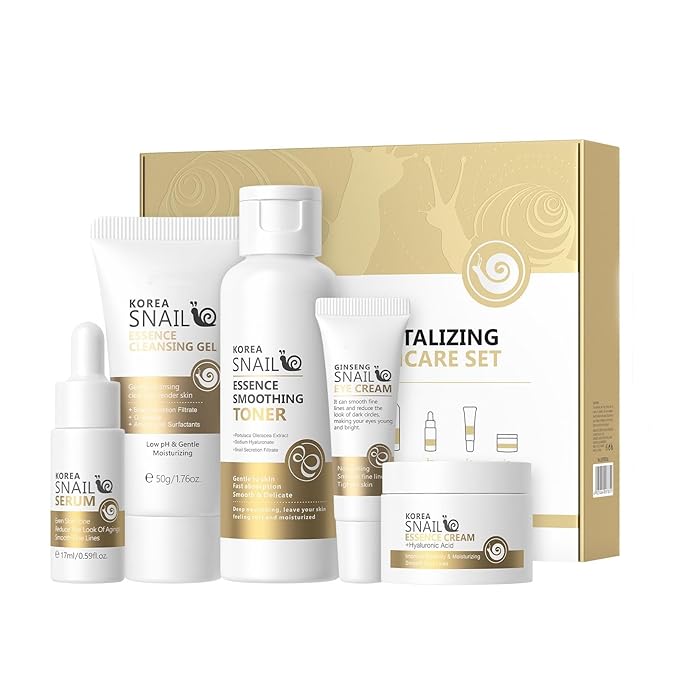 Korean Skin Care Kit, Skincare Gift Set For Women & Teenage Girls, Snail Skincare With Cleansing Gel, Toner, Serum, Eye Cream, Face Cream For Hydrating Skin - Skin Care Routine Travel Kit