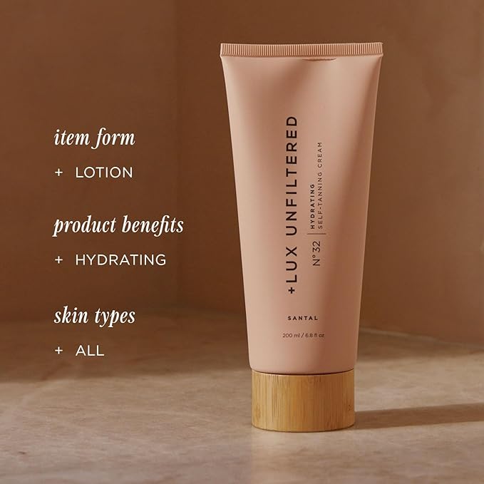 + Lux Unfiltered N°32 Summer Skin Classic Gradual Self Tanner, Hydrating Self Tanning Lotion with Shea Butter & Squalane - Non-Sticky, No Transfer, Natural-Looking - Vegan Sunless Tanner - Santal