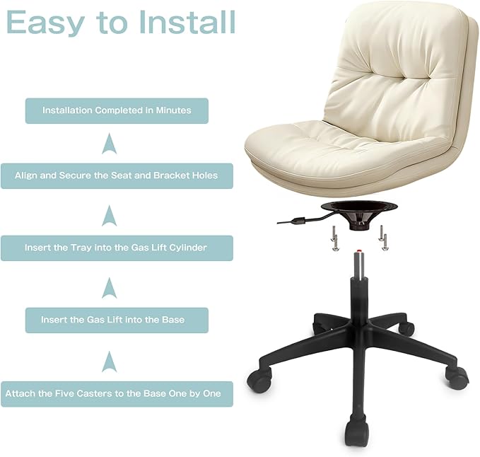 Office Chair, Ergonomic Desk Chair with Padded Cushion & Backrest, Adjustable Height & 360° Swivel, Armless Task Chair for Home Office, Computer Desk & Vanity Beige