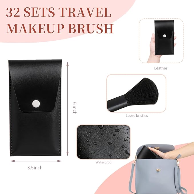 16 Sets Travel Makeup Brush Set Synthetic Fiber Face Foundation Make up Brushes Bridesmaid Gift with Travel Makeup Bag for Wedding Bridal Shower Favors Bachelorette Party Gift (Black)
