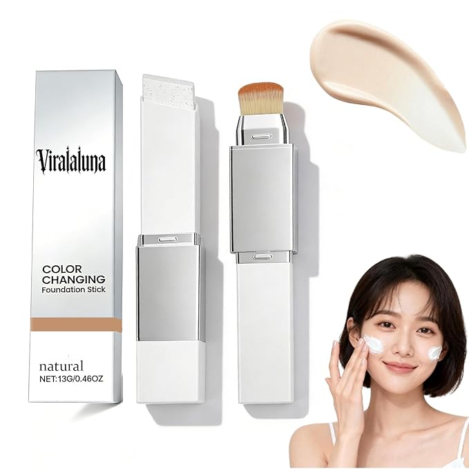 Color Changing Foundation Stick, Foundation Stick, 2-in-1 Waterproof Long Lasting, Dual-Ended Full Coverage Foundation with Fine Bristle Brush, Lightweight, Long-Lasting