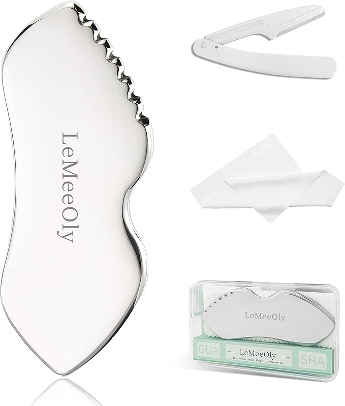 Stainless Steel Gua Sha Facial Tools Metal GuaSha Tool for Face Neck, Detailer Gua Sha Lymphatic Drainage Reduce Wrinkles Face Massage Tool, Gift for Women