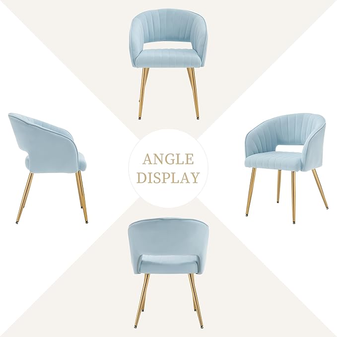 Westice Velvet Home Office Desk Chair Set of 1, Modern Tufted Vanity Chairs with Gold Metal Legs, Upholstered Accent Armchair for Living Room Restaurant, Light Blue