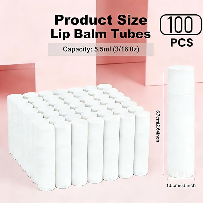 Value Pack of 100 Packs 5ml Empty Lip Balm Tubes, Leak-Proof Twist-Up Refillable Lipstick Containers for DIY Lip Balm，Lipstick, Lip Care Solid Perfume, Cosmetic Filling (WHITE)