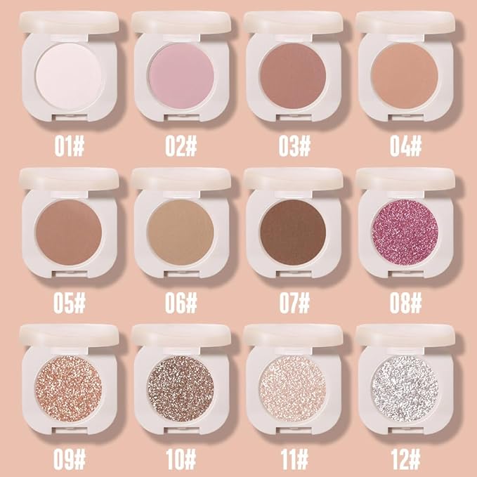 Glitter Shimmer Sparkle Eyeshadow Palette Makeup for Women, Light Brown Glitter Shimmer Metallic Holographic Iridescent Cream Iridescent Single Monochrome Eye Shadow Makeup, 09