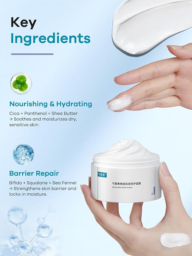 KOMFYMED Revitalizing Cream Mask – Hydrating & Soothing Cream Skincare Facial Mask with Centella Asiatica & Squalane, Face Mask for Calm Redness & Boost Skin Radiance (5.82 oz)