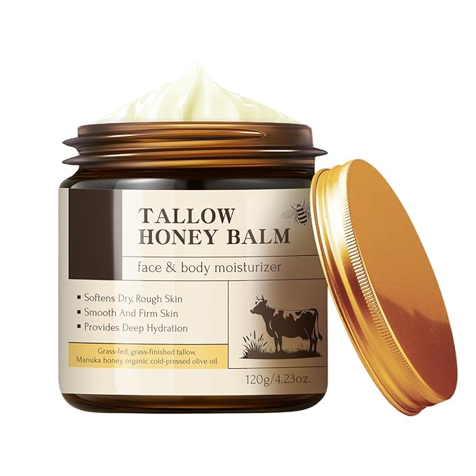 Beef Tallow Balm Skincare for Women,Moisturizer Tallow and Honey Cream for Face & Body,Deeply Hydrating Beef Tallow Skin care for All the Skin Type,White(120g/4.23 Oz)