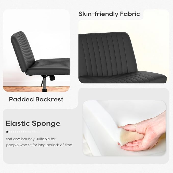 PayLessHere Criss Cross Chair Wide, Armless Office Desk Chair,Backrest Vanity Chair with Wheels 360 Swivel, Height Adjustable for Home Office, Home Office Black