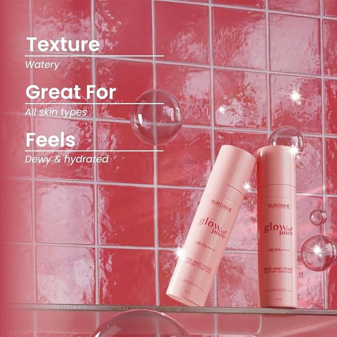 Glow Up Juice Spf 35 Pa++++ 100Ml | Rose & Rice Toner Korean Skincare For Glass Skin | Uv Rays Protection | Brightens & Smoothens | Dewy Mist For All Skin Types | Dermatologically Tested