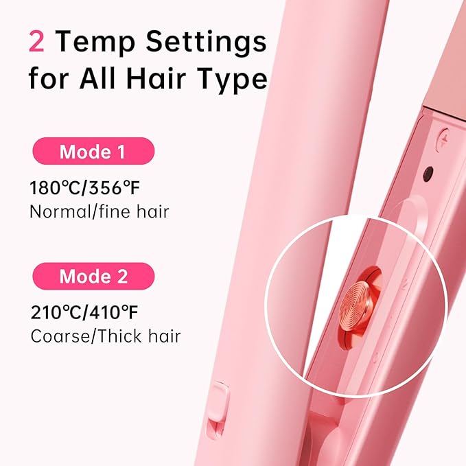 Mini Flat Iron 1 Inch Ceramic Mini Hair Straightener, Small Flat Irons for Short Hair, Curls Bangs, Dual Voltage for Travel,Dual Voltage for Worldwide Use(Pink)