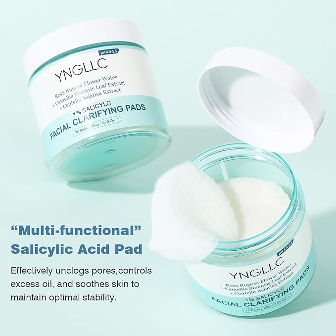Toner Pads Salicylic Acid Facial Peeling Pad, Breakout-Prone Skin Brightening Facial Deep Pore Cleansing Oil Control & Soothing with Centella Asiatica & Green Tea Extract Daily Exfoliation 70 Pads