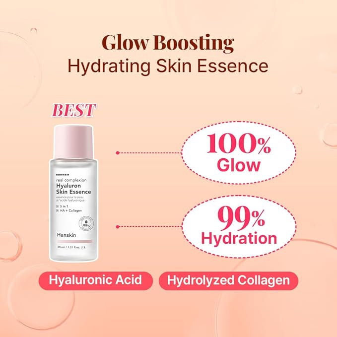 Hanskin Glow Skin On the Go Kit–Brightening & Hydrating Mini Skincare Set with Cleanser, Essence, Serum & Lotion | TSA-Friendly Travel Kit, Holiday Gift, Stocking Stuffer, Teen Girl & Women’s Skincare