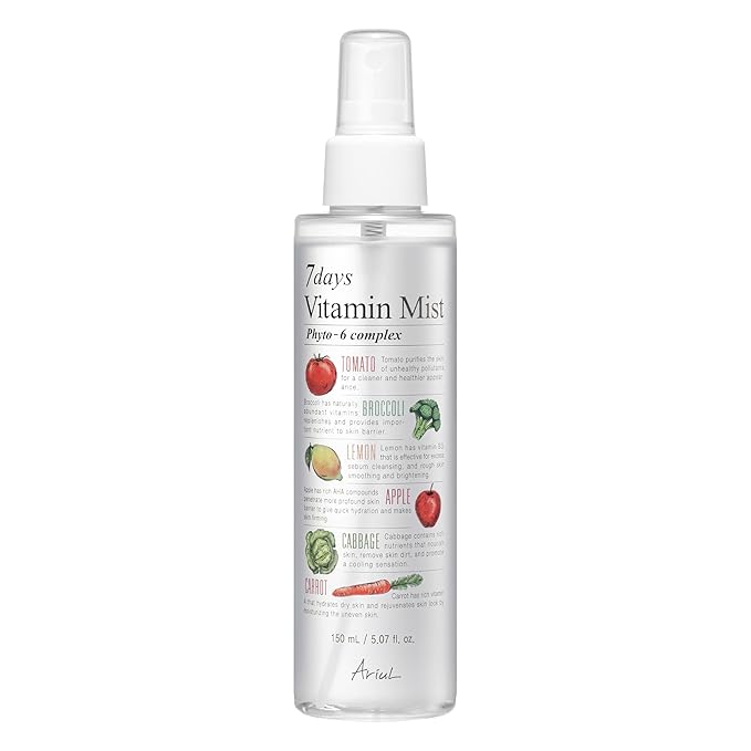 Ariul 7 Days Vitamin Mist 5.07 fl. oz. All Natural Green Graded Nutrients Facial Toner Moisturizing Spray - Biotin, Niacinamide, Riboflavin, Ascorbic Acid, Butylene Glycol, Cyanocobalamin