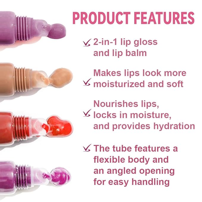 4Pcs Summer Lip Butter Lip Balm Glow Reviver Lip Gloss, Melting Lip Serum, Ultra-Hydrating Natural Vegan Lip Balm, Sheer-Tinted Shine & Hydration, Soothes & Softens Dry Lips (01+02+03+06, 4Pcs)
