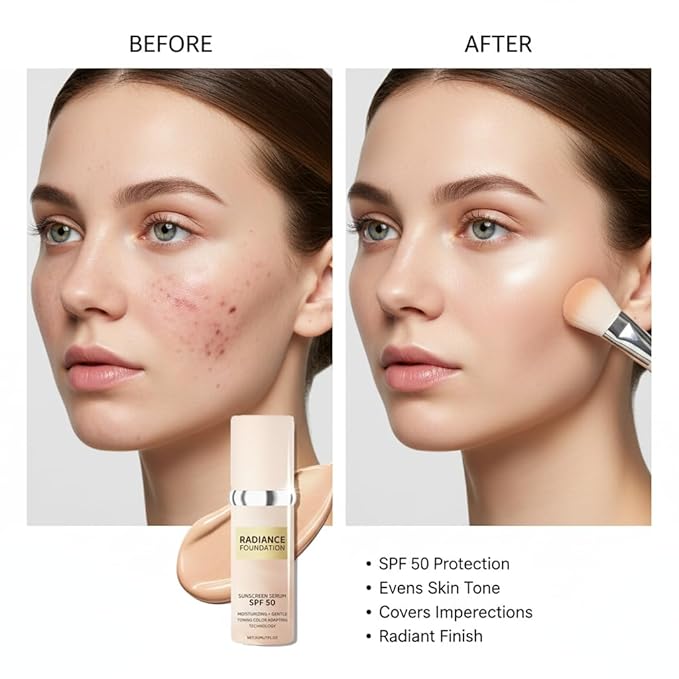 Radiance Sunscreen Foundation | Concealer-Level Full Coverage with a Natural Dewy Finish | Long-lasting, Lightweight & Moisturizing Korean Makeup | 1.0 fl oz, 30ml