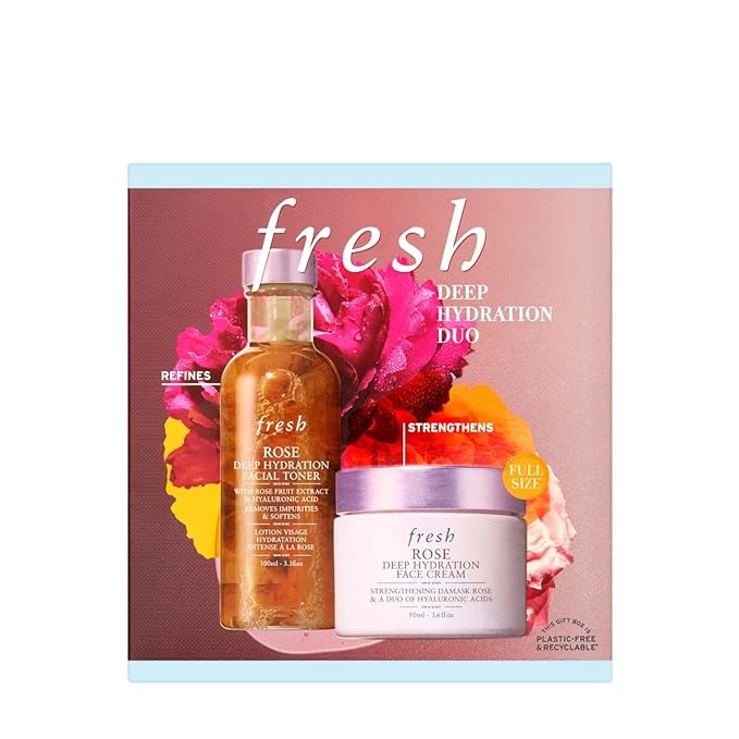 Deep Hydration Duo by Fresh for Women - 2 Pc 3.3oz Rose Deep Hydration Facial Toner, 1.6oz Rose Deep Hydration Face Cream