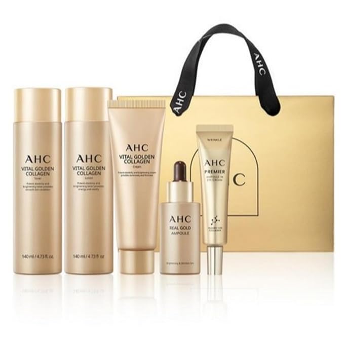 Vital Golden Collagen Skin Care Set - 5-Piece Travel Skincare Kit for Radiant Skin - Includes Toner, Lotion, Ampoule, Cream, Eye Cream - Deep Hydration & Synergy Effect - Ideal Gift Set for women