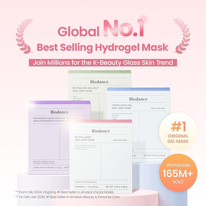 BIODANCE Bio-Collagen Real Deep Mask, Hydrating Overnight Hydrogel Face Mask, Pore Minimizing, Plumping, Elasticity Improvement, Korean Skin Care | 1.19oz(34g) x 16ea