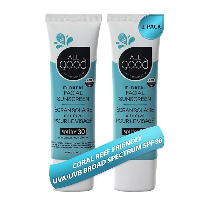 All Good Facial Mineral Sunscreen Lotion SPF 30 | Daily Face Moisturizer, Nourishing Botanicals, Hyaluronic Acid, Green Tea, Aloe, Calendula, Raspberry Seed Oil |1.7oz (2-Pack)