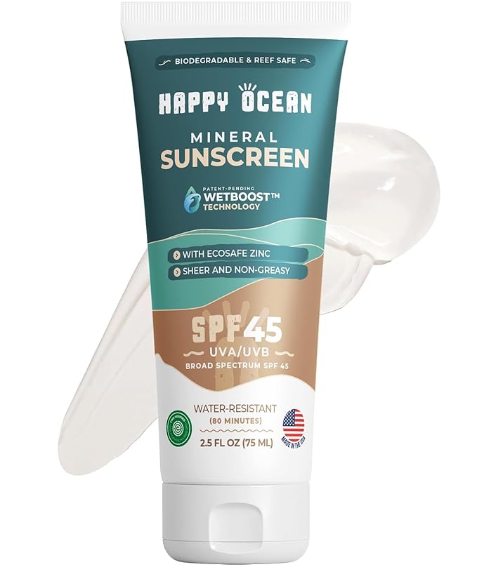 Mineral Sunscreen SPF 45, Reef Safe Sunscreen, Biodegradable Travel Size, Non-Nano Zinc Oxide, Non-Greasy, Water Resistant, Face & Body