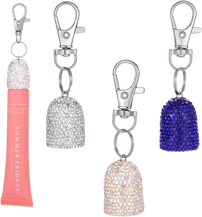 3pcs Lip Balm Keychain Holder Bling Lip Gloss Key Chain Cap Portable Lipgloss Case