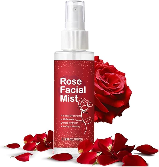 Rose Facial Spray, Hydrating Rose Water Mist for Face,with Aloe Vera & Hyaluronic Acid, Travel Size Rosewater Facial Mist Toner for Refreshing Soothing and Hydrating Skin, 3.38 oz