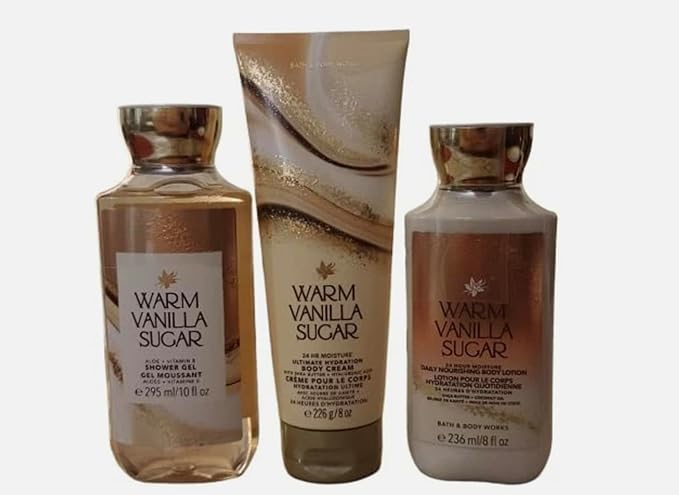 Bath & Body Works Warm Vanilla Sugar - Full Size Set - Shower Gel, Body Lotion, Body cream - set of 3