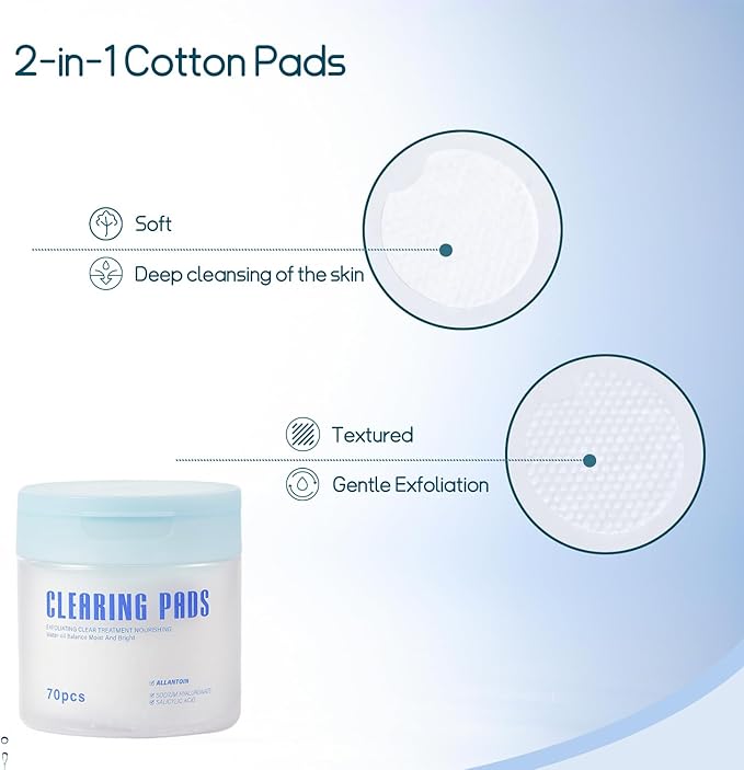 Salicylic Acid Toner Pads Face Care, Gentle Pore Shrinking Face Exfoliator Toner Pads, Soothing Skin Care Dual Texture Salicylic Acid Pad, Oil Control Deep Cleansing Facial Cotton (Pack of 70)