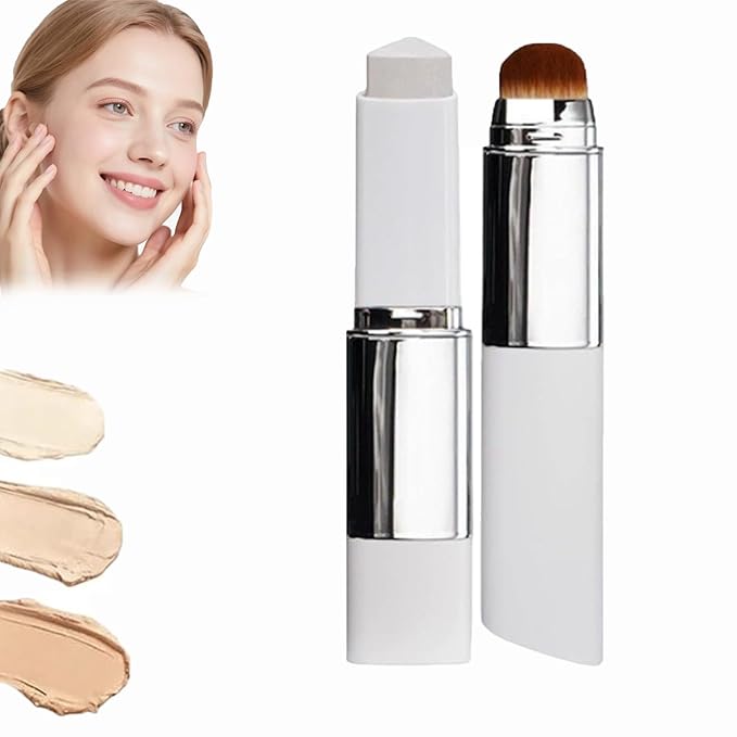 Tryskintle Foundation, Korean Color-Changing Foundation Stick, Cream Stick V White Korean Color-Changing Foundation Stick, 2 in 1 Foundation Sticks with Brush (Ivory)