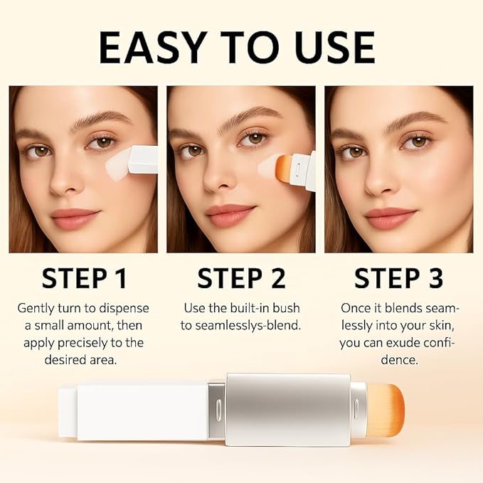Blanc Cover Cream Stick – Korean Color Changing Foundation Stick with Volufiline & Collagen – Concealer Foundation Sticks for Dewy Skin– Makeup Foundations Sticks with Detachable Brush (White)