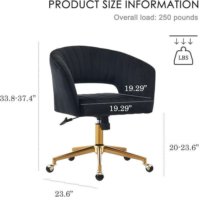 Vanity Chair with Back 360 Swivel Armchair and Gold Base, Criss Cross Chair with Wheels for Vanity Home Office, Living Room, Bedroom and Study (Black)