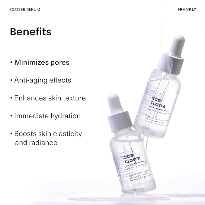 FRANKLY Closer Serum | Pore Minimizer Serum | 9 Peptides, Vegan Collagen, Adenosine, PHA | Korean Pore Minimizer for Glass Skin, Anti-Aging, Hydration, Elasticity | 1.01 fl oz