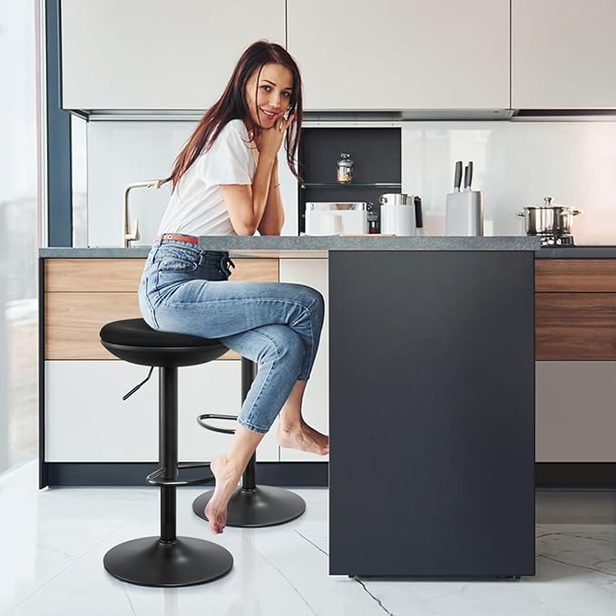 IWMH Standing Desk Stool, Ergonomic Adjustable Height Office Chair, Round 360° Swivel Sit Perching Stool Without Backrest for Bedroom, Kitchen, Living Room (Black*2)