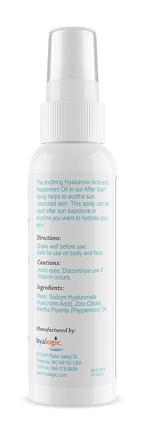 Hyalogic After Sun Spray with Hyaluronic Acid & Peppermint Oil –Sunburn Relief Spray – Vegan Summer Skin Care (4 fl oz)