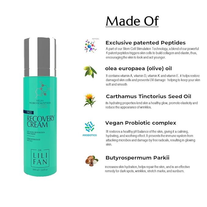 Dr Lili Fan Probiotic Recovery Cream: Vegan Probiotic, Anti-Aging Face Cream for Skin Renewal. Boosts Skin's Collagen and Targets Wrinkles. Prevents Acne. 1.7 fl oz