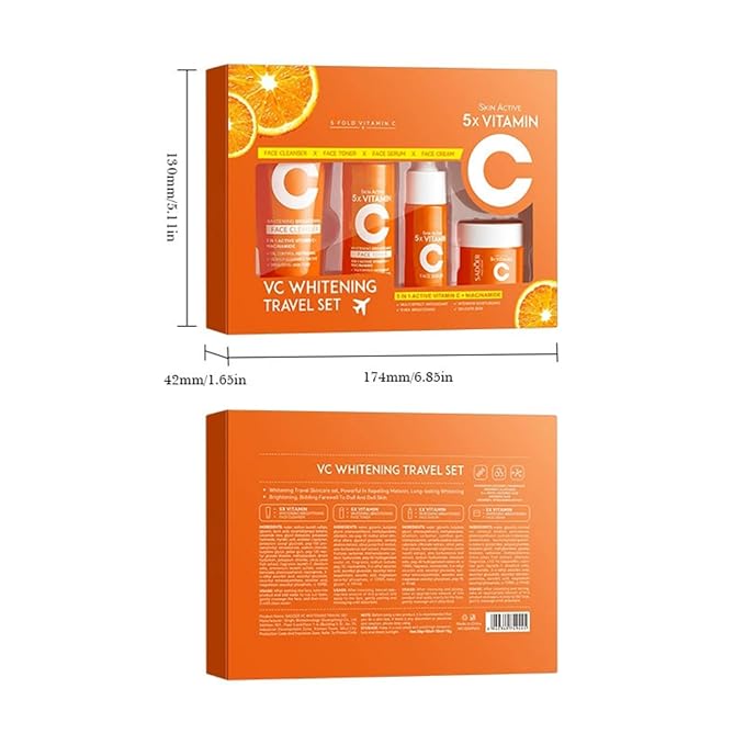 4-In-1 Vitamin C Skincare Set, Moisturize Skin Care Kit with Facial Cleanser, Toner, Serum and Face Cream, Gift For Women and Girls