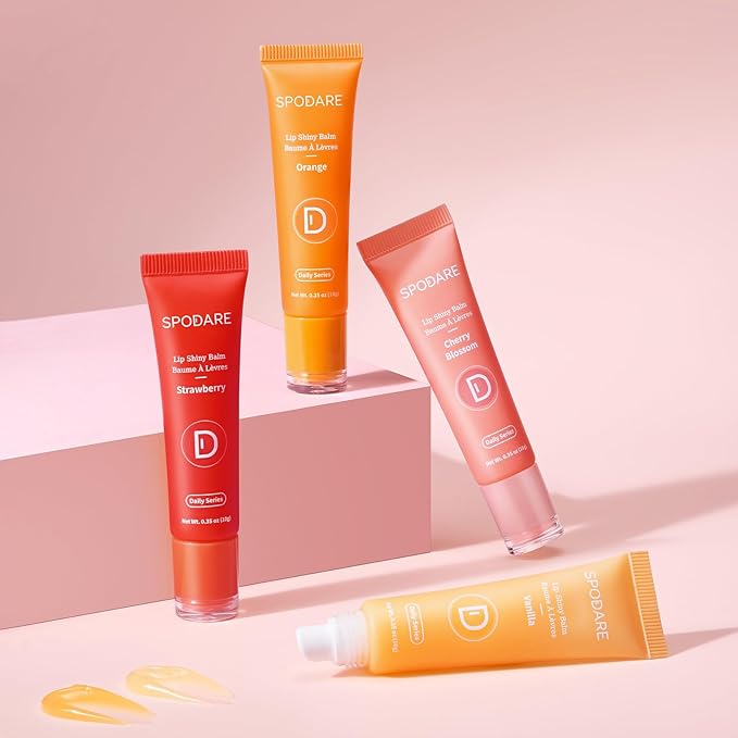 Lip Glowy Balm Cherry Blossom, Lip Gloss enriched with Shea Butter, Wolfberry Extract & Hyaluronic Acid Complex for Plumping Finish - Light Weight Travel Size for Men and Women