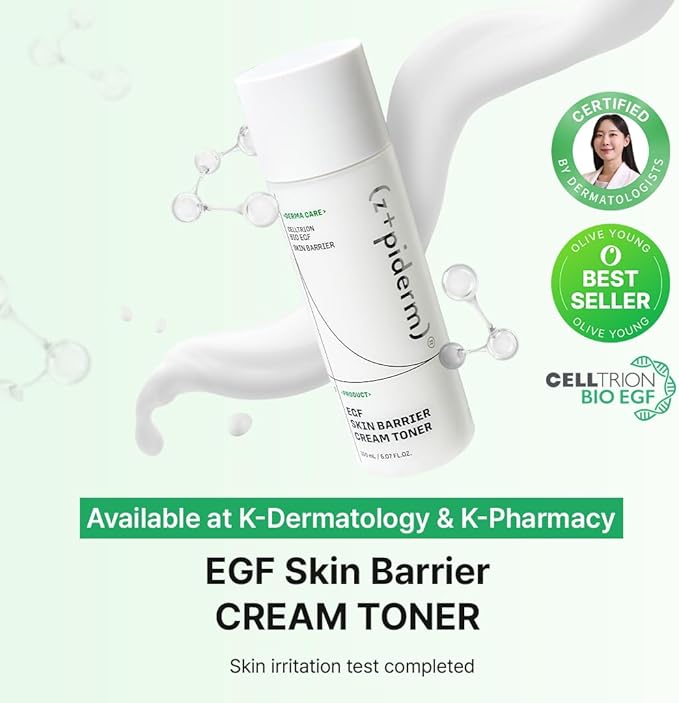 Zipiderm EGF Skin Barrier Cream Toner – Korean Milky Hydrating Toner for Dry, Sensitive & Acne-Prone Skin with Ceramides, Hyaluronic Acid, Rice Bran & Soy Protein, Moisturizing Skincare, 5.07 fl oz