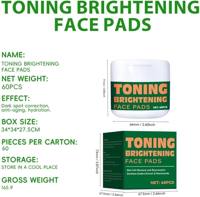 Toning Brightening Face Pads with Clip, Hydrating Facial Pad for Even-Looking Skin Tone & Daily Radiance Care 120 Pieces