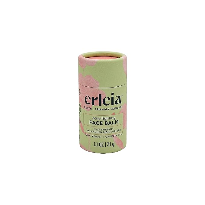 Erleia Solid Face Balm, Facial Moisturizer for Acne-Prone Skin, Vegan Cruelty-Free Plastic-Free, Travel-Friendly Skincare, Sustainably Sourced Ingredients