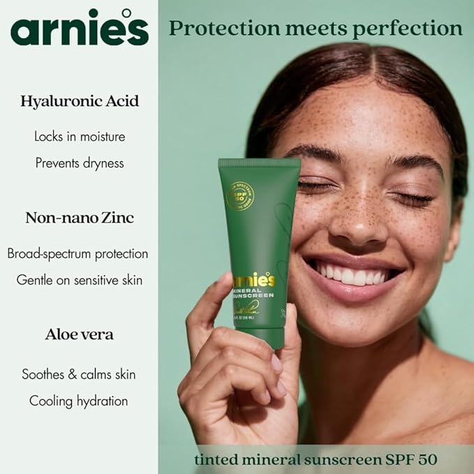 Arnie's Mineral Sunscreen SPF 50 by Arnold Palmer - Lightweight Tinted Formula, 100% Non-Nano Zinc Oxide, Ceramides + Aloe + Hyaluronic Acid, Reef-Safe Fragrance-Free, 3.0 Fl. Oz.