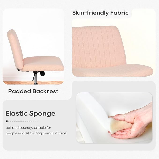PayLessHere Criss Cross Chair Wide, Armless Office Desk Chair,Backrest Vanity Chair with Wheels 360 Swivel, Height Adjustable for Home Office, Home Office Pink
