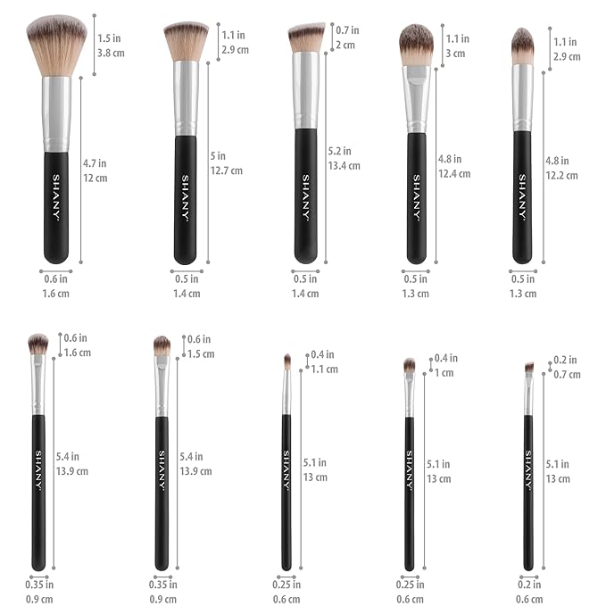 SHANY Makeup Brush Set Black OMBRE Pro 10 Piece Essential Professional Make up Brush Set - Foundation Powder Concealers Eye Shadow Brushes with Cosmetics Brush Travel Case - Upgraded