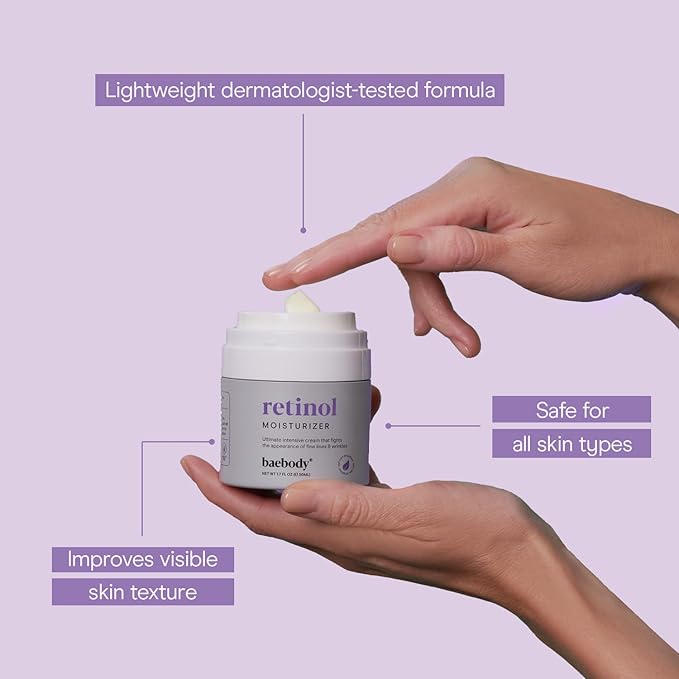 Baebody Made in USA Retinol Cream for Face - Anti Aging Face Cream for Fine Lines and Wrinkles - With Jojoba Oil & Vitamin E - Beauty Gifts for Women (50 ml/1.7 fl oz)