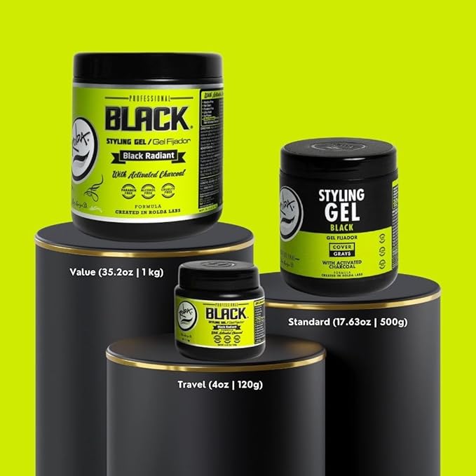 Rolda Black Styling Hair Gel - Medium To Strong Hold With Medium Shine For a Wet Slicked Back Look With All Day Hold - Activated Black Charcoal Covers Grey Hair Instantly 35.2oz